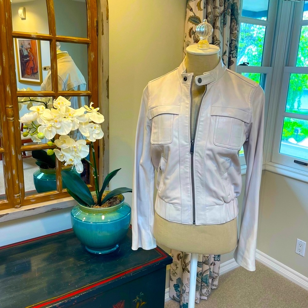 GAP Vintage 100% Genuine Leather Cream Moto Jacket